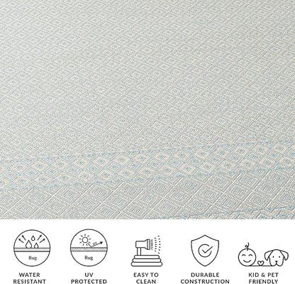SAFAVIEH Washable Rug Outdoor Courtyard Collection - 5'3" x 7'7", Beige & Aqua Blue, Non-Shedding & Easy Cleaning, Ideal for Patio, Backyard, Mudroom (CY6235-21312)