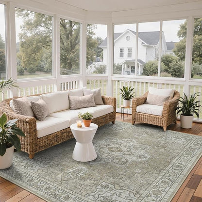 GENIMO Outdoor & Indoor Area Rug 9'x12', Waterproof, Non-Shedding, Easy Cleaning, Boho Mat for Patio, Living Room, Balcony, Dining Room, RV, Deck, Bedroom, Camping, Outside Carpet,Coffee Beige