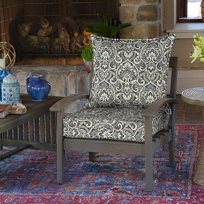 Arden Outdoor Deep Seat Cushion Set, 24 in x 24 in, Weather-Proof, Rain-Proof, Fade Resistant Patio Cushion for Chair, Sofa, and Couch Black Aurora Damask