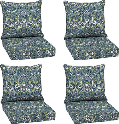 Arden Outdoor Deep Seat Cushion Set (4-Pack), 24 in x 24 in, Weather-Proof, Rain-Proof, Fade Resistant Patio Cushion for Chair, Sofa, and Couch Sapphire Aurora Blue Damask