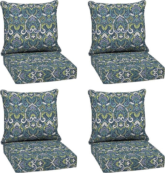 Arden Outdoor Deep Seat Cushion Set (4-Pack), 24 in x 24 in, Weather-Proof, Rain-Proof, Fade Resistant Patio Cushion for Chair, Sofa, and Couch Sapphire Aurora Blue Damask