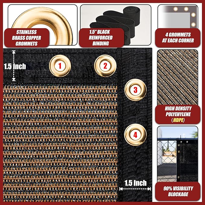 Amgo Custom Made 3' x 1' Brown Balcony Privacy Screen, Apartment Porch Railing Patio Fence Windscreen Fabric Cloth, Heavy Duty, Commercial and Residential, 90% Blockage (We Customize)
