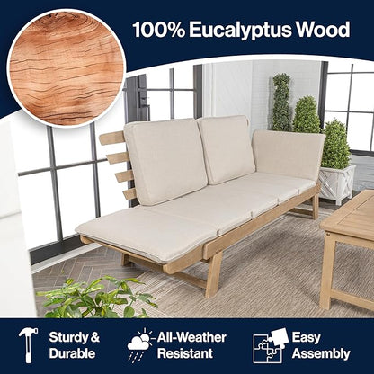 JONATHAN Y SFB1000A Hartley 2-Seat Modern Scandinavian Folding Wood Outdoor Day Bed Sofa Mid-Century, Classic, Transitional, Industrial for Backyard, Patio, Porch, Beige/Light Teak
