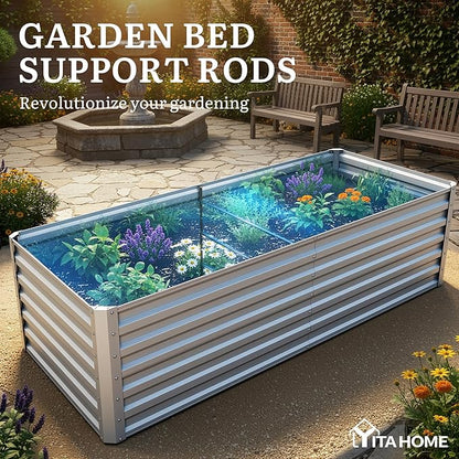 YITAHOME 6x3x2ft Large Raised Garden Bed Kit, Galvanized Metal Planter Box with Gloves, Support Rod, Outdoor Above Ground Planters for Plants, Vegetables, Flowers, Silver
