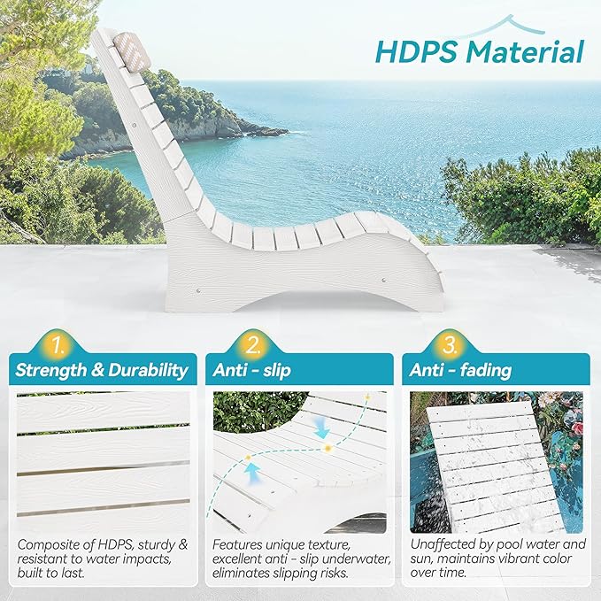 LUE BONA HDPS Pool Chairs Set of 2, Fade-Resistant Use in Pools Up to 10-Inches Deep Pools Lounge Chair for Sun Shelf, Chaise Lounger with Headrest for Outside Pool Deck