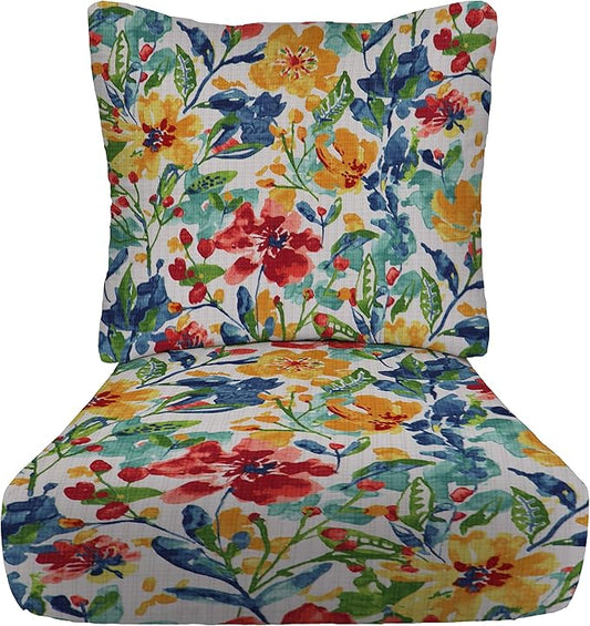 RSH DECOR: Deep Seating Cushion w/Pillow Back | 24”x27”Seat | All-Weather Spun Fabric | Water&Fade-Resistant | Outdoor Chair Cushion Set for Patio Furniture | Oakmont Hightown Festival - Made in USA
