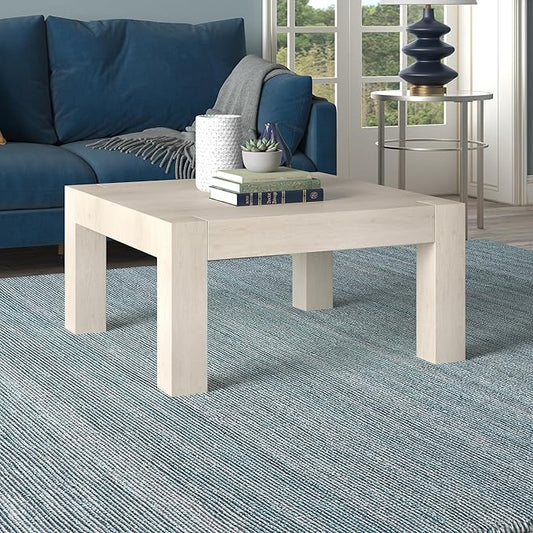 Henn&Hart 34" Square Coffee Table with Wood Top for Living Room, Family Room, Office, or Apartment, Alder White