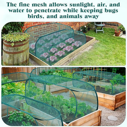 2 Pcs 39" x 18" x 16" Pop up Garden Mesh Plant Cover Outdoor Plant Protector Garden Row Raised Bed Cover with Ground Nails Crop Cage Net for Seedlings Vegetable Fruit Herbs (Dark Green)