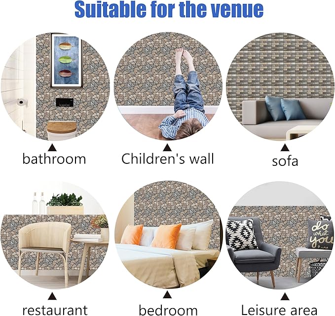 3D Self Adhesive Wall Panels,10 Pcs 3D Faux Brick Wall Panels -11.8"X11.8",PVC Tiles Backsplash DIY Brick Wallpaper Tile for Bedroom, Living Room, Kitchen, Fireplace