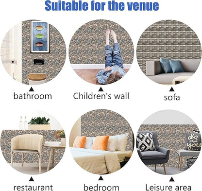 3D Self Adhesive Wall Panels,10 Pcs 3D Faux Brick Wall Panels -11.8"X11.8",PVC Tiles Backsplash DIY Brick Wallpaper Tile for Bedroom, Living Room, Kitchen, Fireplace