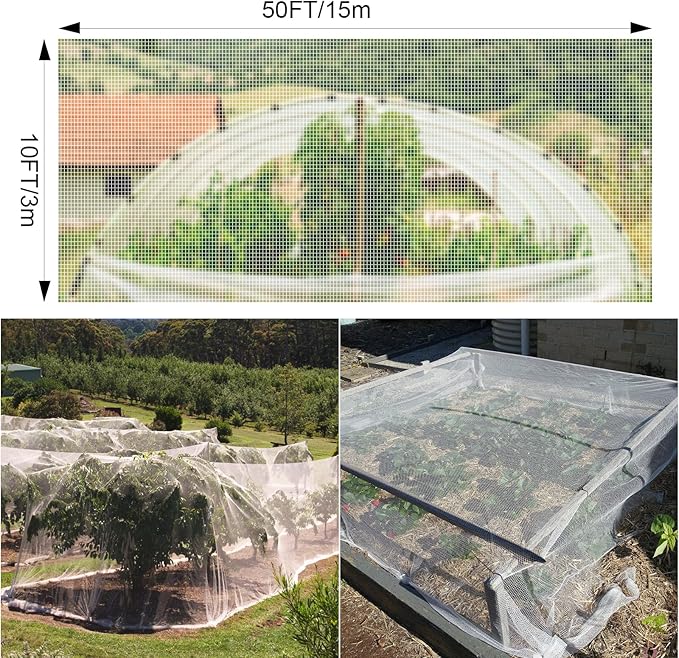 10 x 50FT Garden Netting, Cookmaster Plant Covers Durable Ultra Fine Mesh Protection, Garden Plant Row Cover, Raised Bed Barrier Screen Protection Net Cover for Plant Vegetable Fruit Flower