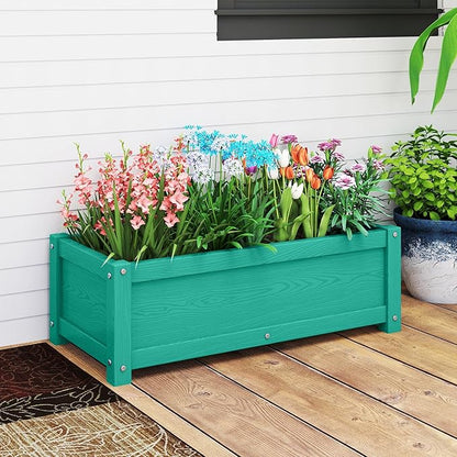 HDPE Raised Planter Box Outdoor,Rot-Resistant and Non-Cracking,Raised Beds for Gardening 29.5 * 14.4 * 9.8 in for Yard,Lawn,Outdoor Planter Boxes Rectangle with Drainage Holes Aruba Blue