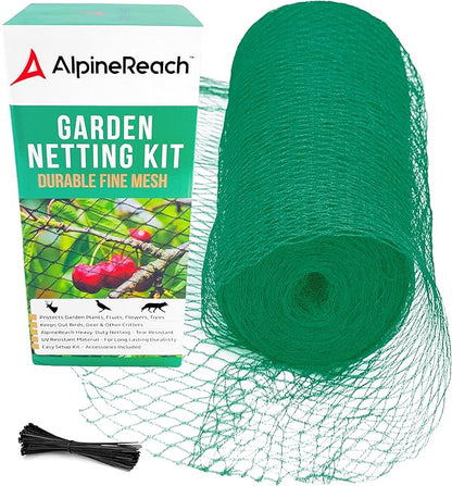 AlpineReach Garden Netting 7.5 x 100 ft Heavy Duty Bird Net, Deer, Plant Protection Extra Strong Woven Mesh, Reusable Kit with Zip Ties, Animal Fencing for Fruits Trees, Green