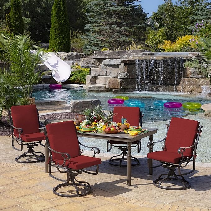 Arden Foam Outdoor Dining Chair Cushion, 20 x 44, Premium High-Density Foam, Never Flattens, Weather-Proof for Outdoor Chairs, Ruby Red Leala