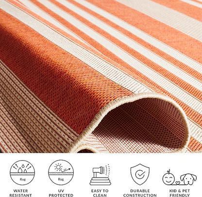 SAFAVIEH Courtyard Collection 2'3" x 20' Terracotta/Beige CY6062 Stripe Indoor/ Outside Waterproof Easy cleansingPatio Backyard Mudroom Runner Mat