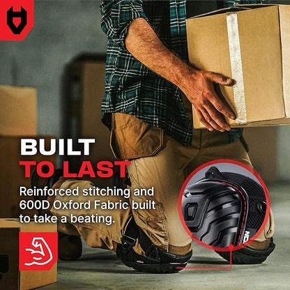 NoCry Professional Gel Knee Pads for Work with Soft Foam and Gel Cushion — Heavy Duty Cap, Reinforced Adjustable Straps, Military Grade Rivets and Built-in Hang Loops — Perfect for Construction
