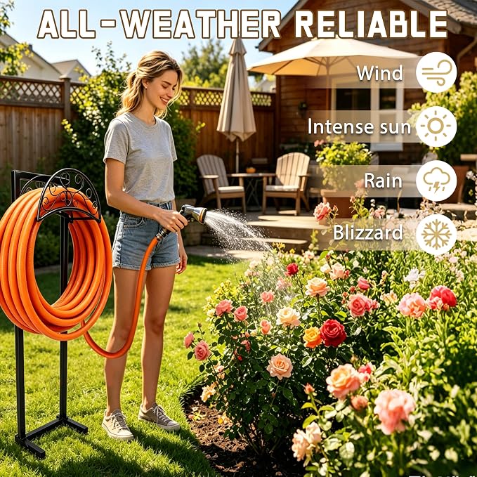 Garden Hose Holder, 57 Inch Extra Tall Freestanding Water Hose Stand, Heavy Duty Stainless Steel Ground Stake with Triangle Reinforcement, Supports 200 ft Hose