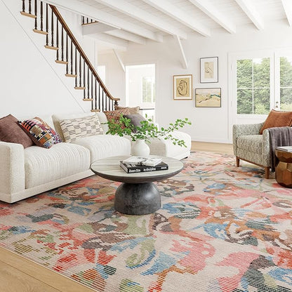 Dash & Albert Bloom Multi Machine Washable Rug, 4 X 6 Feet, Blue/Ivory Floral Pattern