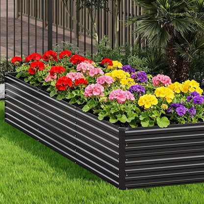 Vengarus 12x4x2FT Galvanized Raised Garden Bed Kit, Deep Root Planter Box Outdoor Large Planter Raised Beds for Planting Flowers,Vegetables and Herbs-Black