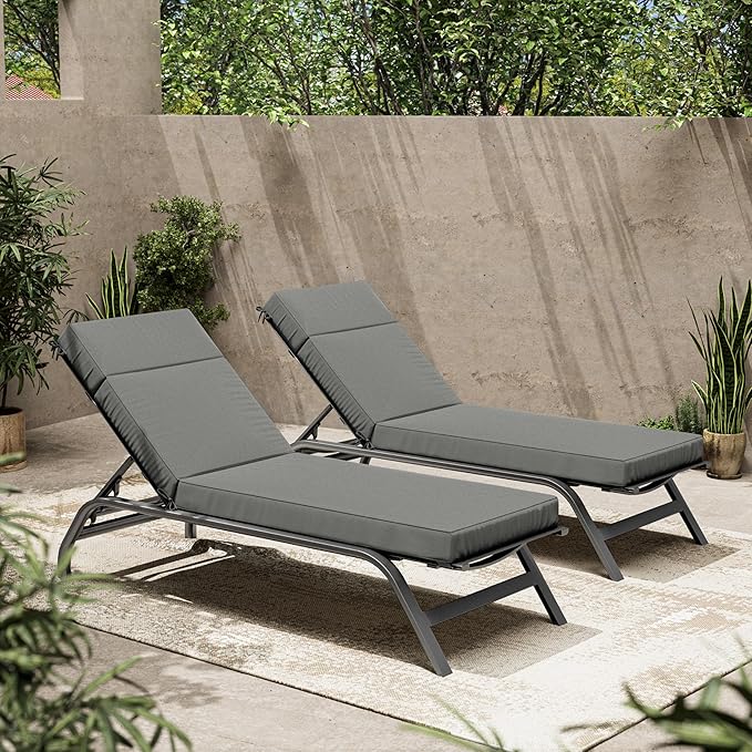 2 Pcs Chaise Lounge Cushions Outdoor, 80" L X 26" W X 4" D Lounge Chair Cushions for Outdoor Furniture, High-Density Foam Patio Chaise Cushion-Waterproof Fade-Resistant ThickPatio lounge chair cushion