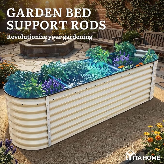 YITAHOME 8x2x2ft Large Raised Garden Bed Kit, 24" Tall 9 in 1 Galvanized Metal Planter Box with Gloves and Safety Rubber, Outdoor Above Ground Planters for Plants Vegetables Flowers, Cream Yellow