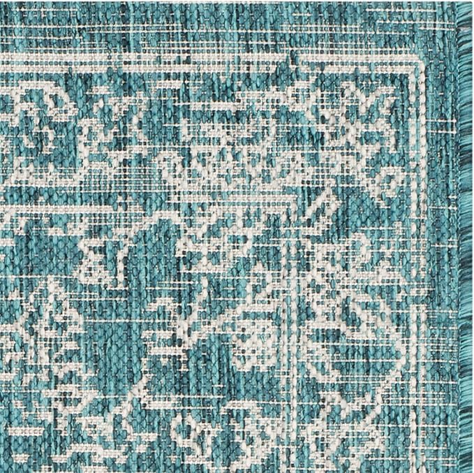 SAFAVIEH Washable Rug Outdoor Courtyard Collection - 2'3" x 8' Runner, Turquoise, Non-Shedding & Easy Cleaning, Ideal for Patio, Entryway, Mudroom, Hallway, Kitchen (CY8680-37221)