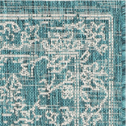 SAFAVIEH Washable Rug Outdoor Courtyard Collection - 2'3" x 8' Runner, Turquoise, Non-Shedding & Easy Cleaning, Ideal for Patio, Entryway, Mudroom, Hallway, Kitchen (CY8680-37221)