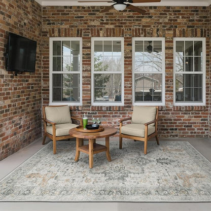 GENIMO Outdoor & Indoor Area Rug 4'x6', Waterproof, Non-Shedding, Easy Cleaning, Boho Mat for Patio, Living Room, Balcony, Dining Room, RV, Deck, Bedroom, Camping, Outside Carpet,Light Grey Brown