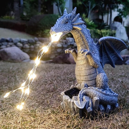 Solar Dragon Garden Statues Outdoor Lights Watering Decor, Resin Dragon Figurine with 30 LED String Lights Lawn Patio Balcony Art Decoration,Housewarming, Birthday,Mothers Day Mom Gifts