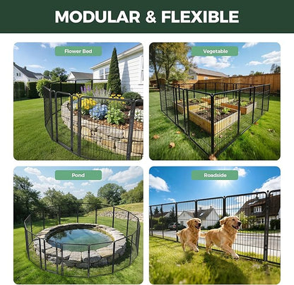 FXW Garden Fence Outdoor for the Yard – 40in(H) x 109.4ft(L) Heavy Duty Metal Animal Barrier for Dog, No Dig Decorative Dog Fence, 48 Panels, Black