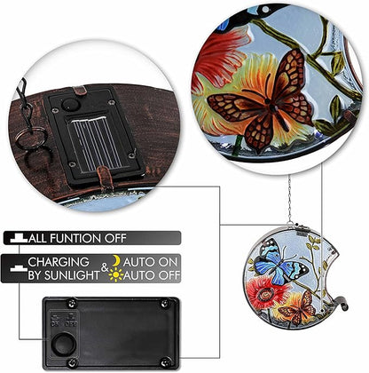 TERESA'S COLLECTIONS Solar Lantern for Outdoor,45 Ounces Metal Glass Bird Feeder with Solar Outdoor Lights,Waterproof Hanging Hummingbird Wild Birdfeeder for Garden Yard Lawn Decor, Decor