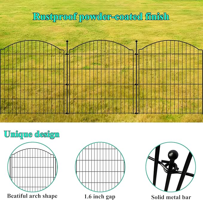 Decorative Garden Fences 32in x 24ft, 10 Pack Outdoor Fencing Animal Barrier Dog Border, Metal Wire Fence Panels for Garden Decor, Flower Bed Edging Borders for No Dig Patio Yard