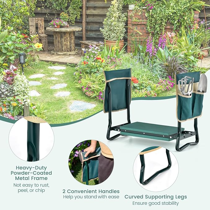 Nightcore Garden Kneeler and Seat, Foldable Kneeling Bench with EVA Foam Pad, Portable Garden Stool with 2 Large Tool Bags & Heavy-Duty Metal Frame, Suitable for Gardening, Fishing, Camping