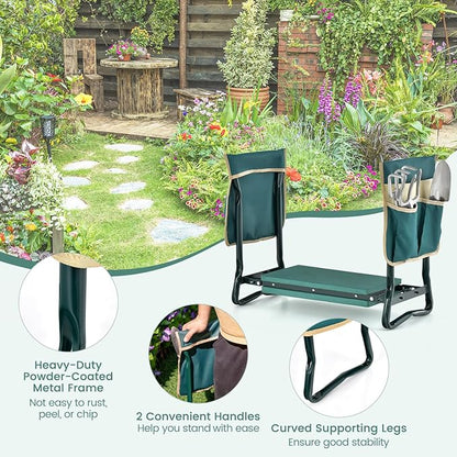 Nightcore Garden Kneeler and Seat, Foldable Kneeling Bench with EVA Foam Pad, Portable Garden Stool with 2 Large Tool Bags & Heavy-Duty Metal Frame, Suitable for Gardening, Fishing, Camping