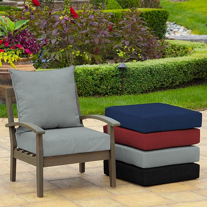 Arden Outdoor Deep Seat Cushion Set (4-Pack), 24 in x 24 in, Weather-Proof, Rain-Proof, Fade Resistant Patio Cushion for Chair, Sofa, and Couch Stone Grey Leala