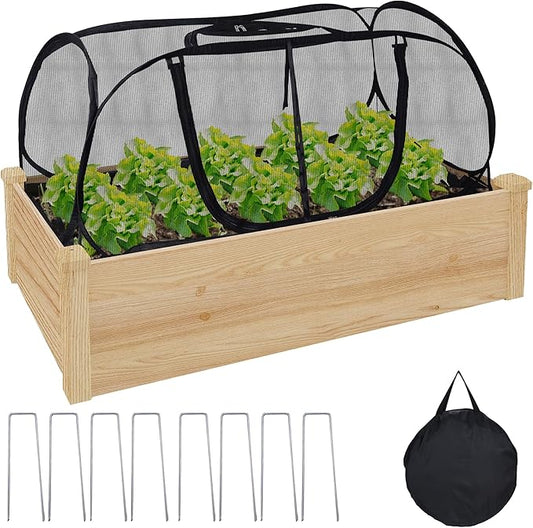 Plant Covers for Raised Garden Bed, Pop Up Garden Cover with Top Window & 8 Stakes, Protects Seedlings, Fruits & Vegetables from Birds & Small Animals