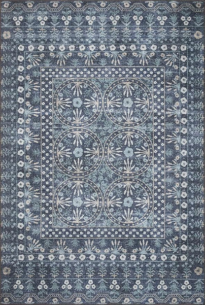 Loloi Rifle Paper Co. Maison Collection MAO-03 Rosette Blue 3'-0" x 3'-0" Round, .19" Pile Height, Accent Rug