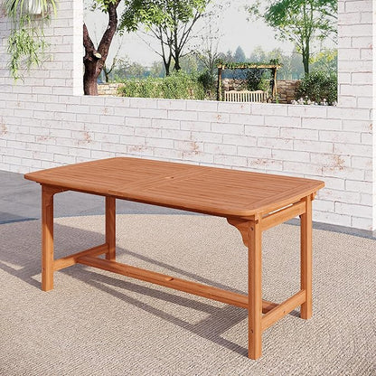 Sophia & William Acacia Wood Expandable Patio Dining Table for 6-8, Outdoor Oil Finish Extending Rectangular Wooden Picnic Table with 1.97" Umbrella Hole, Natural Wood Table for Porch Yard Deck, Teak