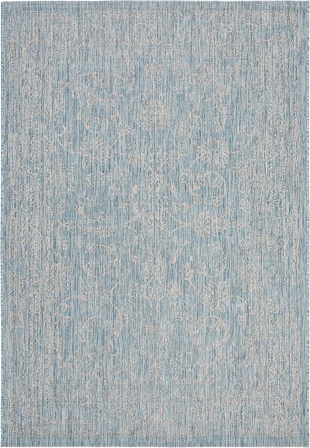 SAFAVIEH Washable Rug Outdoor Courtyard Collection - 9' x 12', Aqua Blue & Grey, Non-Shedding & Easy Cleaning, Ideal for Patio, Backyard, Mudroom (CY8680-37121)