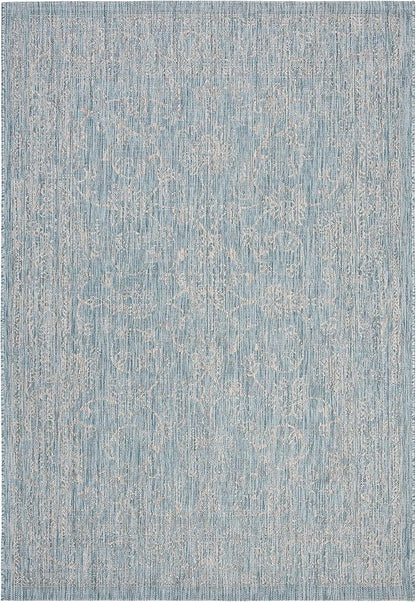 SAFAVIEH Washable Rug Outdoor Courtyard Collection - 9' x 12', Aqua Blue & Grey, Non-Shedding & Easy Cleaning, Ideal for Patio, Backyard, Mudroom (CY8680-37121)