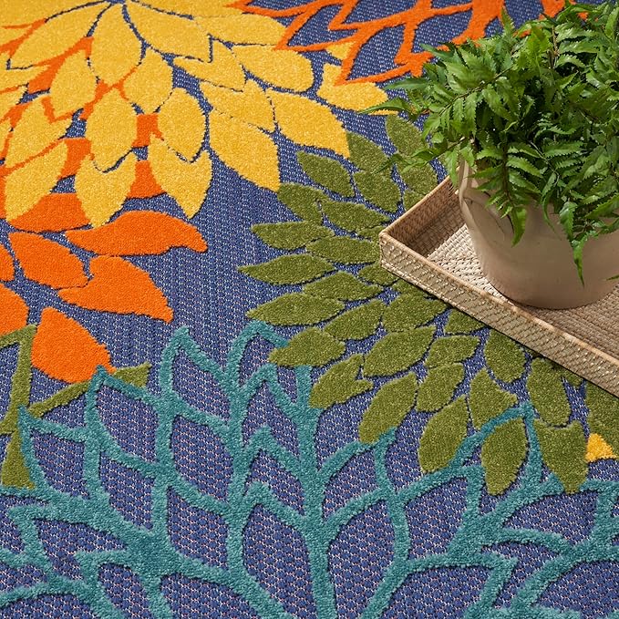 Nourison Home Aloha Indoor/Outdoor Modern Navy Multicolor 9' x 12' Area Rug, Easy Cleaning, Non Shedding, Bed Room, Living Room, Dining Room, Backyard, Deck, Patio (9x12)