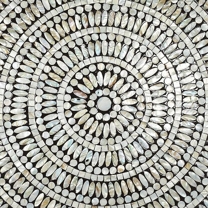 Deco 79 Mother of Pearl Shell Plate Handmade Home Wall Decor Mosaic Wall Sculpture, Wall Art 27" x 3" x 27", Silver