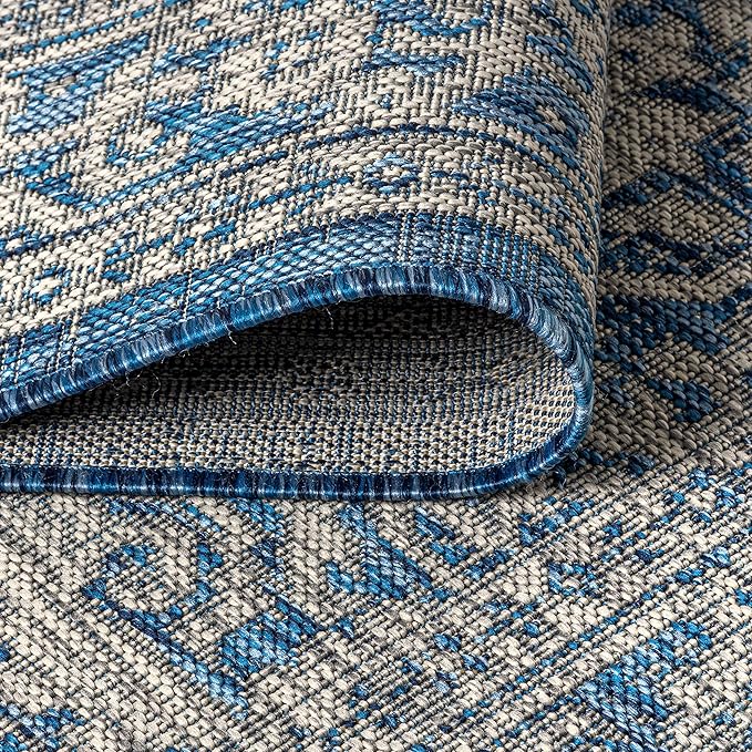 JONATHAN Y Medallion Weave Indoor Outdoor Square Area Rug 5X5 Navy/Gray, Sinjuri Textured for Backyard, Patio, Porch, Easy-Cleaning, High Traffic, Pet-Friendly, Non-Shedding (SMB101B-5SQ)