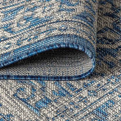JONATHAN Y Medallion Weave Indoor Outdoor Square Area Rug 5X5 Navy/Gray, Sinjuri Textured for Backyard, Patio, Porch, Easy-Cleaning, High Traffic, Pet-Friendly, Non-Shedding (SMB101B-5SQ)