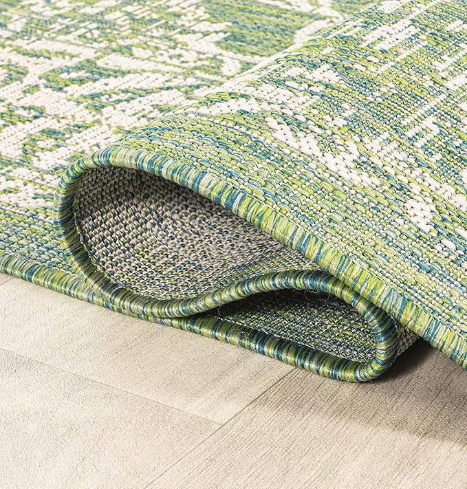 JONATHAN Y Weave Floral Indoor Outdoor Runner Rug 2X10 Cream/Green, Tela Bohemian Textured for Backyard, Patio, Porch, Easy-Cleaning, High Traffic, Pet-Friendly, Non-Shedding (SMB100F-210)