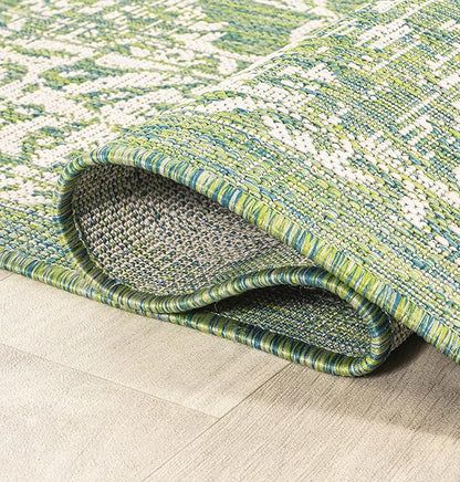 JONATHAN Y Weave Floral Indoor Outdoor Runner Rug 2X10 Cream/Green, Tela Bohemian Textured for Backyard, Patio, Porch, Easy-Cleaning, High Traffic, Pet-Friendly, Non-Shedding (SMB100F-210)