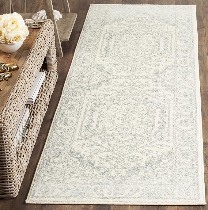 SAFAVIEH Adirondack Collection Runner Rug - 2'6" x 8', Ivory & Slate, Oriental Medallion Design, Non-Shedding & Easy Care, Ideal for High Traffic Areas in Living Room, Bedroom (ADR108S)