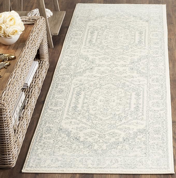 SAFAVIEH Adirondack Collection Runner Rug - 2'6" x 20', Ivory & Slate, Oriental Medallion Design, Non-Shedding & Easy Care, Ideal for High Traffic Areas in Living Room, Bedroom (ADR108S)