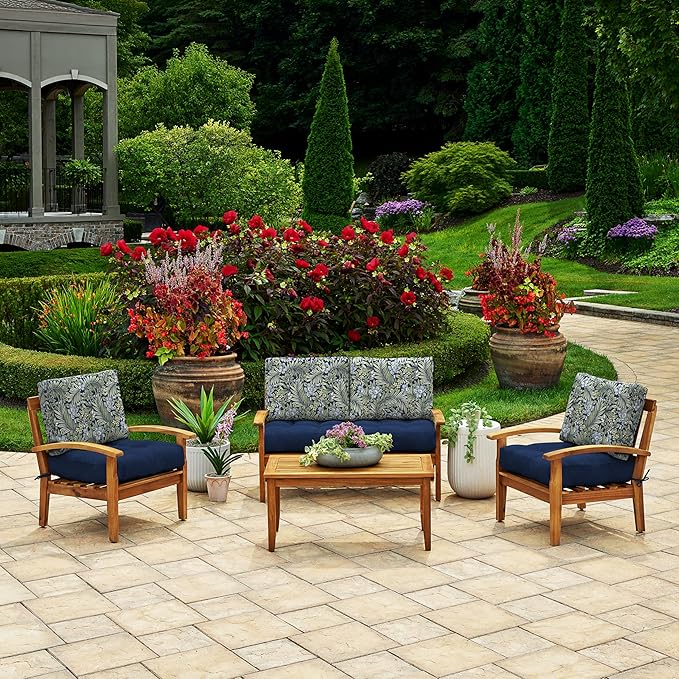 ARDEN Outdoor Plush Modern Tufted Blowfill Deep Seat Set, 24 in x 24 in, Weather-Proof, Rain-Proof, Fade Resistant Patio Cushion, Ultra Cozy Sapphire Morrison Floral