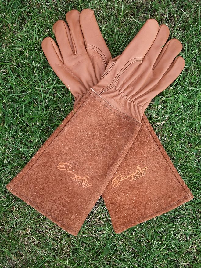 Rose Pruning Gloves for Men and Women - Thorn Proof Goatskin Leather Gardening Gloves with Gauntlet (Large, Brown)
